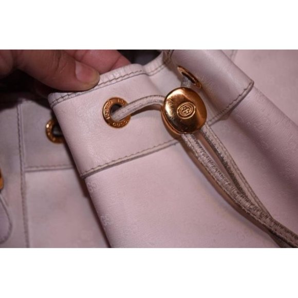 Gucci Cross Body Bucket Purse White Small G Logo Print Coated Canvas And Leather - Picture 5 of 12